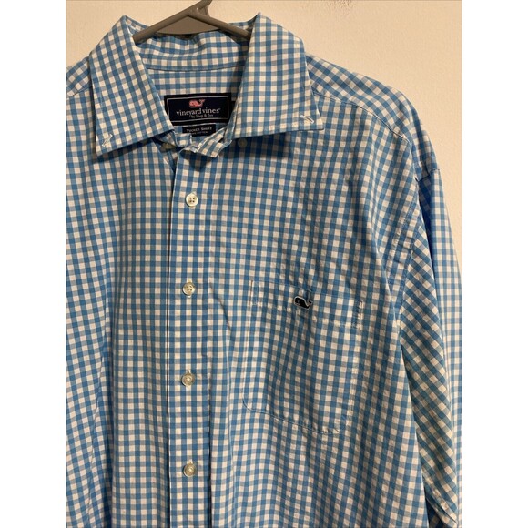 Vineyard Vines Men's Dress Shirt L Blue White Plaid Tucker Preppy College - Picture 3 of 15